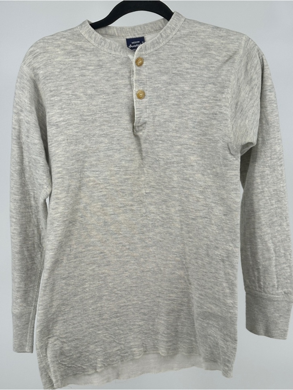 Vintage duofold Men's Medium Heather Gray Henley Cotton Wool Long Sleeve Shirt